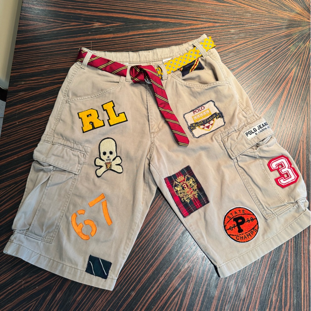 Ralph Lauren cargo firefighter tan canvas shorts P-Wing patches Men 30 waist